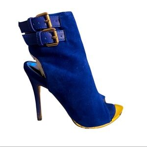 Royal Blue Ankle Peep-toe  Bootie with Gold Hardware